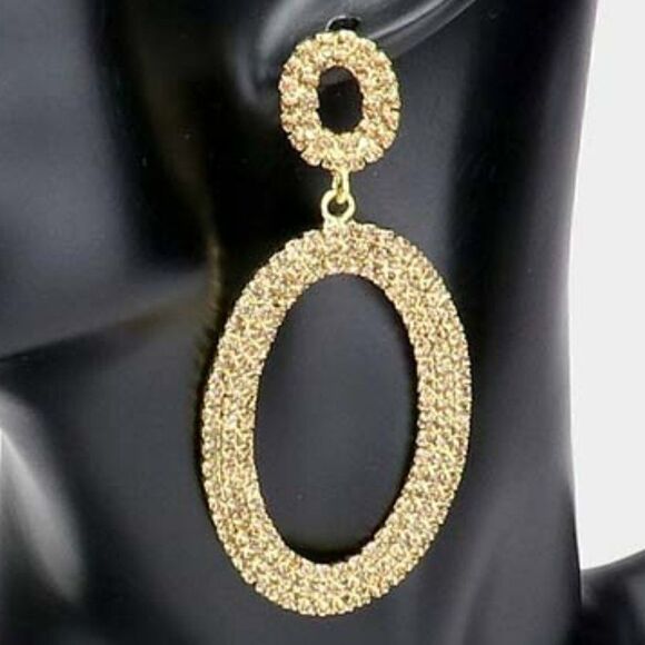 Rhinestone Topaz Double Open Oval Earrings - Picture 2 of 5